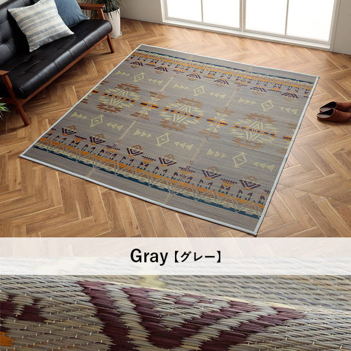 い草ラグ ヴィンテージ エスニック キリム柄 カッコイイ おしゃれ おすすめ 湿度調節 消臭効果 お手入れ簡単 約180×240cm ブラック グレー ihk-1061940034104の画像