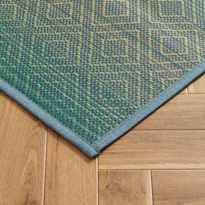 い草ラグ ダイヤ柄 インテリア 節電 夏用 涼しい おしゃれ おすすめ 湿度調節 消臭効果 お手入れ簡単 約180×240cm ブルー グリーン ihk-1061950044104の画像