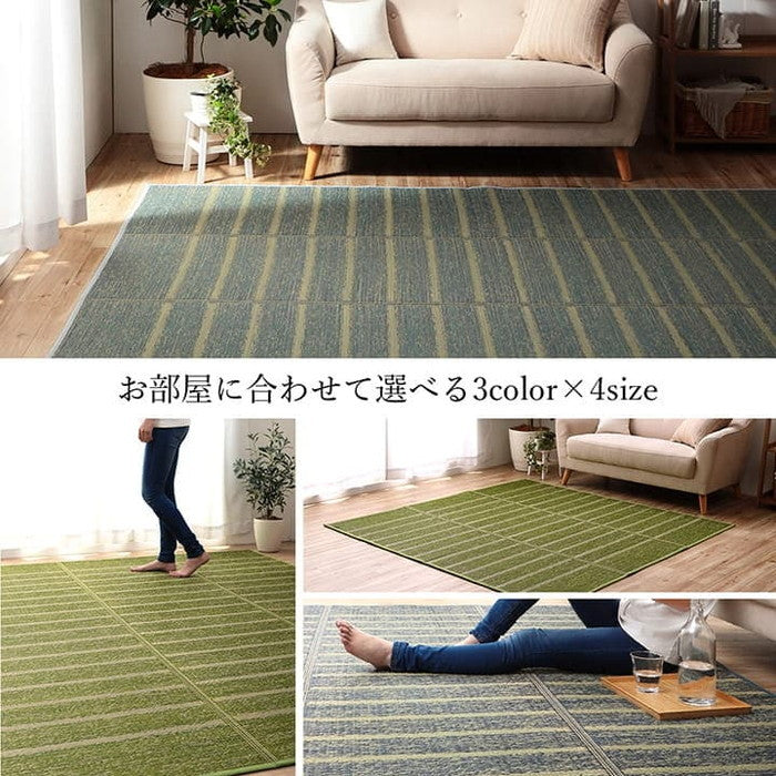 ラグ 長方形 い草 自然素材 シンプル ボーダー 裏面すべり止め付き 滑りにくい 抗菌防臭 約6畳 約240×320cm ブルー グリーン グレー ihk-1070010045811の画像