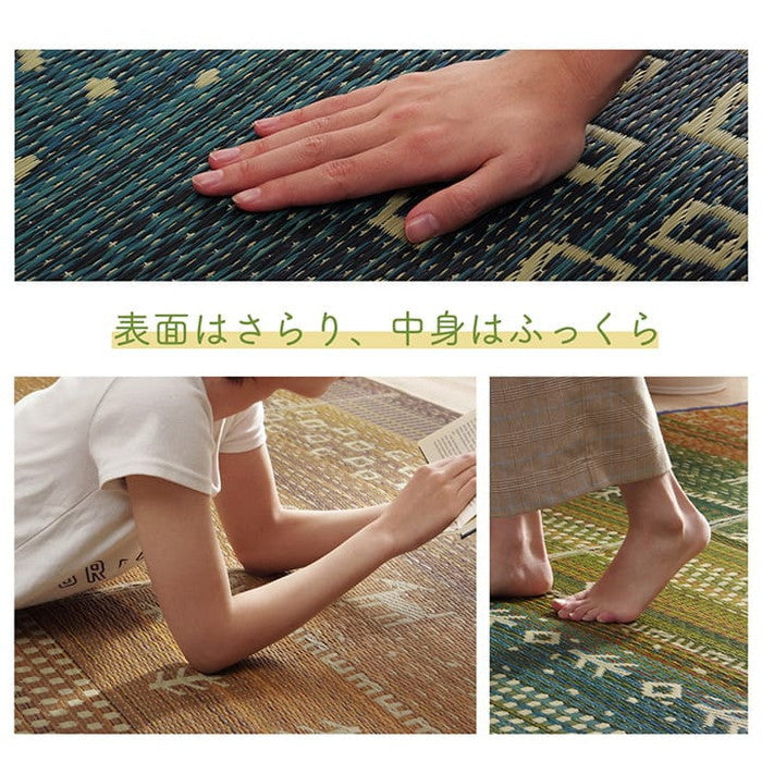 ラグ い草 ギャベ 自然素材 抗菌防臭 不織布 約180×240cm ブルー ブラウン ihk-1070610043912の画像