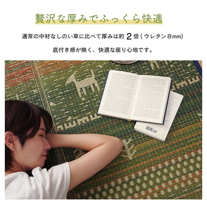 ラグ い草 ギャベ 自然素材 抗菌防臭 不織布 約180×240cm ブルー ブラウン ihk-1070610043912の画像