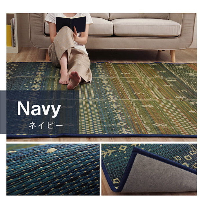 ラグ い草 ギャベ 自然素材 抗菌防臭 不織布 約180×240cm ブルー ブラウン ihk-1070610043912の画像