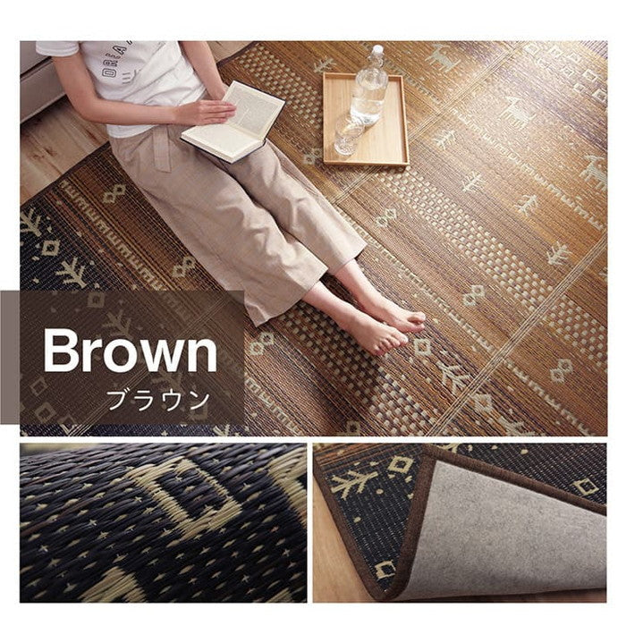 ラグ い草 ギャベ 自然素材 抗菌防臭 不織布 約180×240cm ブルー ブラウン ihk-1070610043912の画像