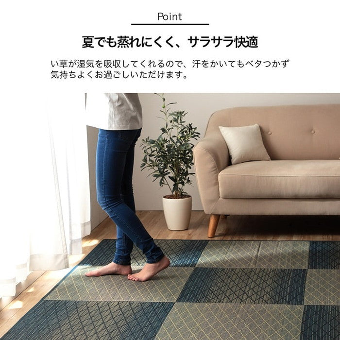 い草 ラグ カーペット シンプル 格子 消臭 抗菌防臭 ふっくら 滑り止め 不織布 約3畳 長方形 約180×240cm ブルー ブラウン ihk-1070810043911の画像