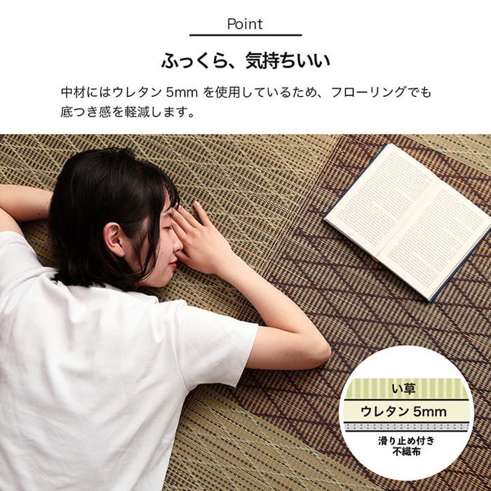 い草 ラグ カーペット シンプル 格子 消臭 抗菌防臭 ふっくら 滑り止め 不織布 約3畳 長方形 約180×240cm ブルー ブラウン ihk-1070810043911の画像