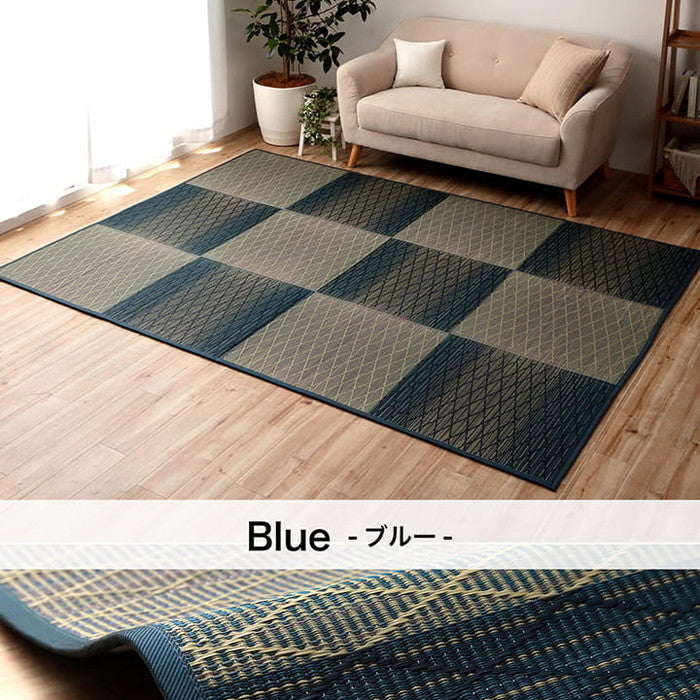 い草 ラグ カーペット シンプル 格子 消臭 抗菌防臭 ふっくら 滑り止め 不織布 約3畳 長方形 約180×240cm ブルー ブラウン ihk-1070810043911の画像