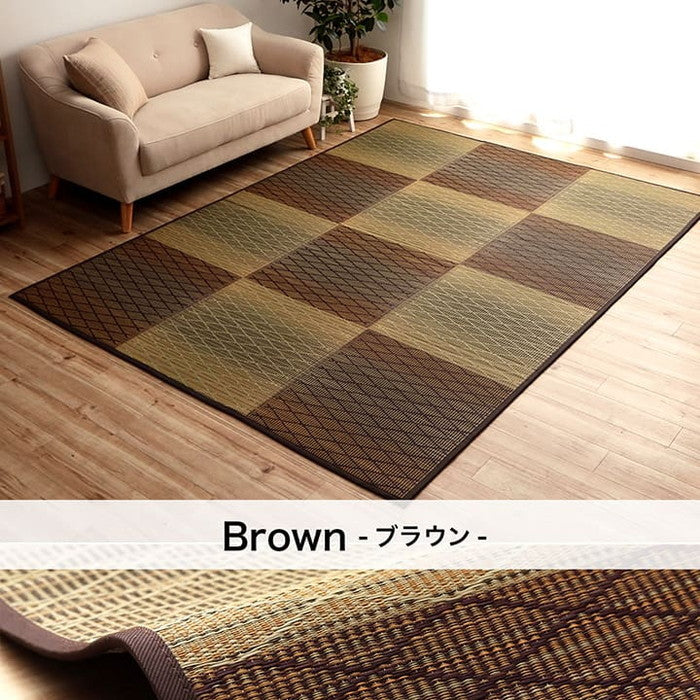 い草 ラグ カーペット シンプル 格子 消臭 抗菌防臭 ふっくら 滑り止め 不織布 約3畳 長方形 約180×240cm ブルー ブラウン ihk-1070810043911の画像