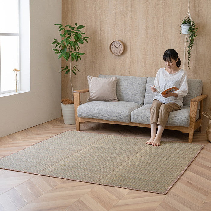 い草 畳 自然素材 カーペット ラグ インテリア 夏用 節電 無地 涼しい チェック柄 シンプル おしゃれ 滑り止め クッション性 約180×240cm ベージュ ブルー ihk-1071800023910の画像