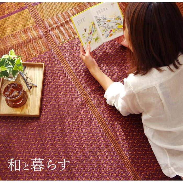 敷物 花ござ 国産 純国産 日本製 い草 モダン 抗菌防臭 自然素材 不織布 江戸間6畳 約261×352cm ベージュ ネイビー ワイン ihk-1080020020602の画像