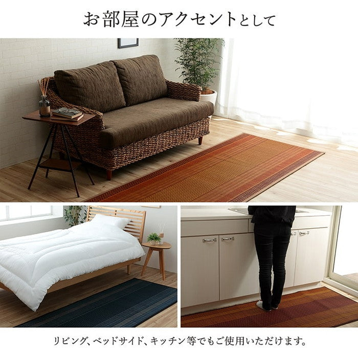 廊下 敷 敷き 国産 純国産 日本製 い草 抗菌防臭 モダン 自然素材 不織布 約80×240cm ベージュ ネイビー ワイン ihk-1080020026106の画像
