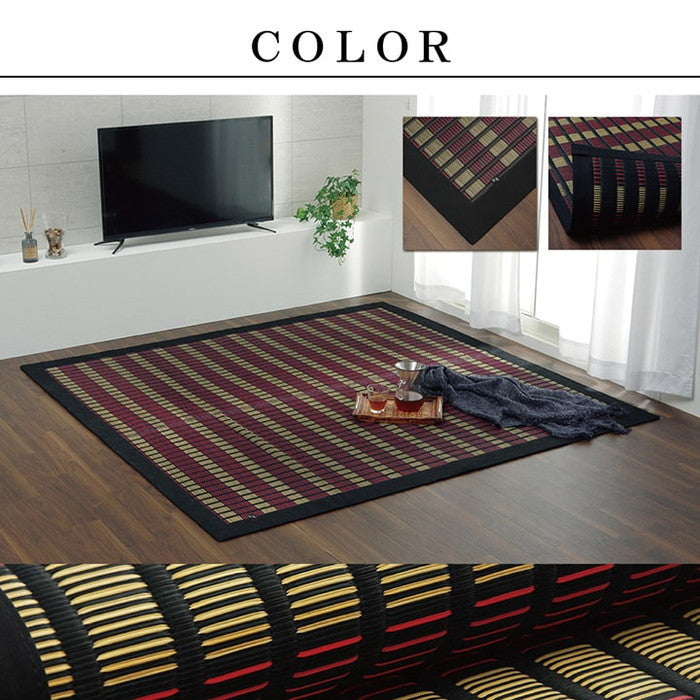 敷物 国産 日本製 純国産 い草 掛川織 花ござ 抗菌防臭 自然素材 モダン 江戸間6畳 約261×352cm ブラック ihk-1080360030602の画像