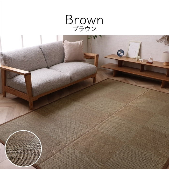 カーペット ござ 日本製 国産 敷詰 ラグ 敷物 ナチュラルスタイル い草 消臭 抗菌防臭 滑り止め 防炎 市松 江戸間6畳 約261×352cm ブラック ブラウン ihk-1080390030602の画像