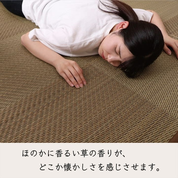 カーペット ござ 日本製 国産 敷詰 ラグ 敷物 ナチュラルスタイル い草 消臭 抗菌防臭 滑り止め 防炎 市松 江戸間6畳 約261×352cm ブラック ブラウン ihk-1080390030602の画像