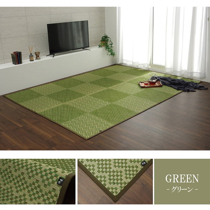敷物 花ござ 国産 純国産 日本製 小林製薬 持続性抗菌剤 KOBA-GUARD 制菌 抗菌防臭 夏 い草 市松 モダン 滑り止め 不織布 江戸間4.5畳 約261×261cm ベージュ グリーン グレー ihk-1080500020502の画像