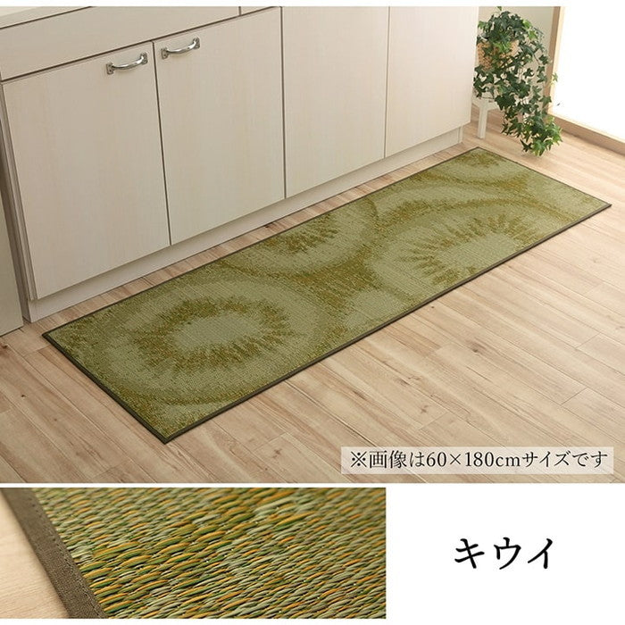 キッチンマット い草 自然素材 国産 純国産 日本製 汚れにくい シミになりにくい ウレタン カジュアル フルーツ 約60×120cm キウイ レモン ihk-1080940125405の画像