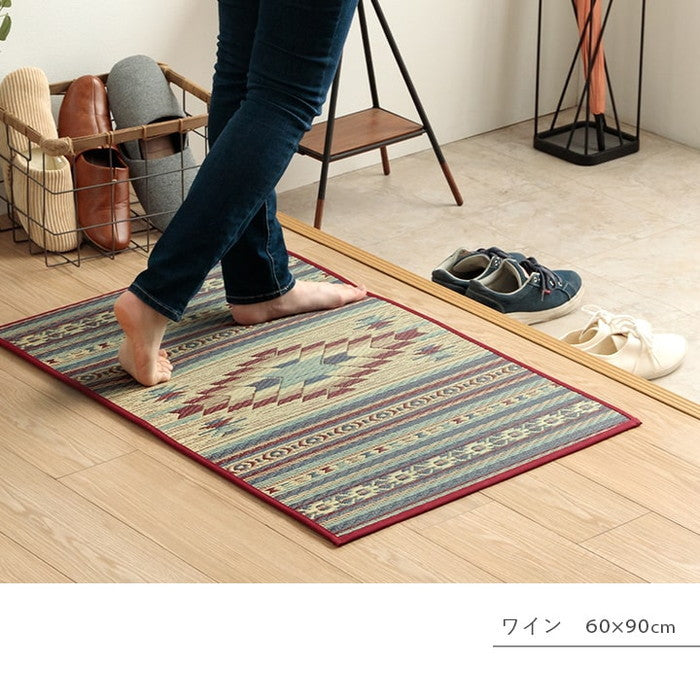 玄関マット 室内 おしゃれ マット い草ラグ 日本製 抗菌防臭 日本製 滑り止め ウレタン 新生活 ラグマット 北欧調 おすすめ 約70×120cm ベージュ ワイン ihk-1081990024704の画像