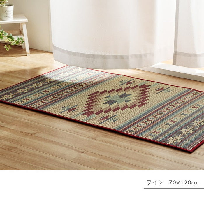 玄関マット 室内 おしゃれ マット い草ラグ 日本製 抗菌防臭 日本製 滑り止め ウレタン 新生活 ラグマット 北欧調 おすすめ 約70×120cm ベージュ ワイン ihk-1081990024704の画像