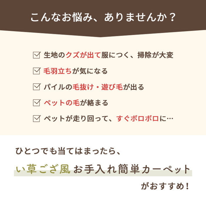 洗える ござ 日本製 国産 カーペット リバーシブル 丈夫 除菌スプレー対応 敷詰 ラグ 敷物 ペット 江戸間2畳 約174×174cm ブラウン グリーン グレー ihk-1090740020902の画像