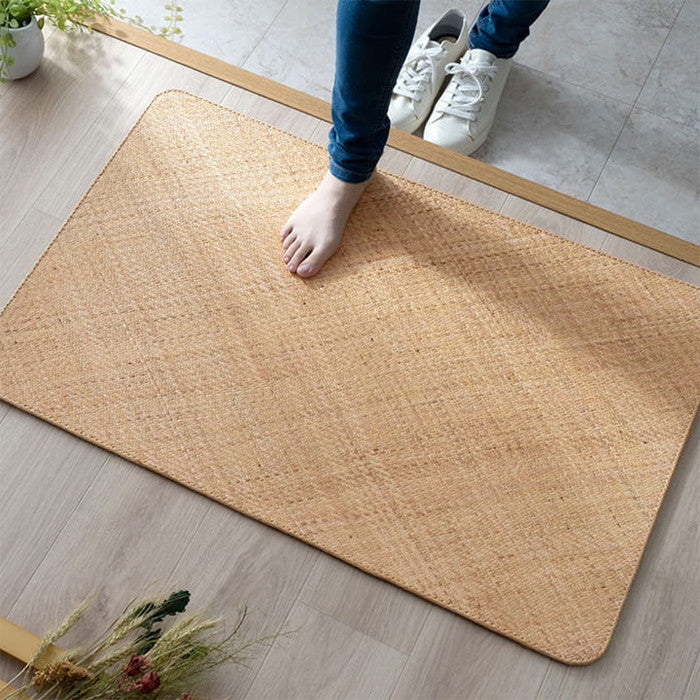 籐 敷 マット 玄関 キッチン 自然素材 アジアン ラタン ひんやり 冷感 リゾート お手入れ簡単 丈夫 耐久性 汚れにくい ハンドメイド インドネシア産 あじろ織り 約80×150cm ihk-1100040013901の画像