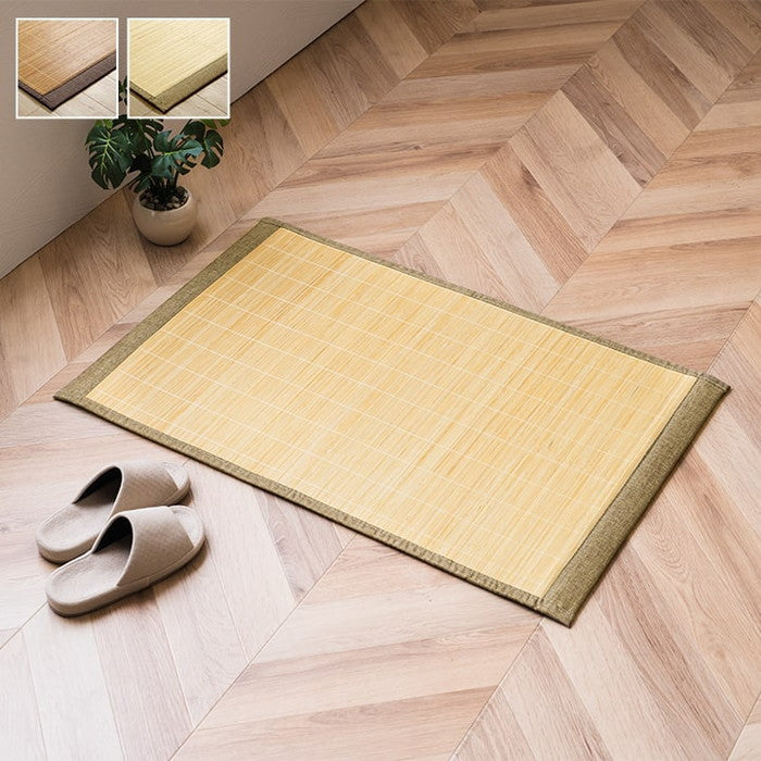 バンブー 竹 マット 裏地付き 天然素材 丈夫 抗菌防臭 消臭 お手入れ お掃除 簡単 冷感 冷たい 夏 ひんやり 約45×75cm ブラウン アイボリー ihk-1100280063001の画像