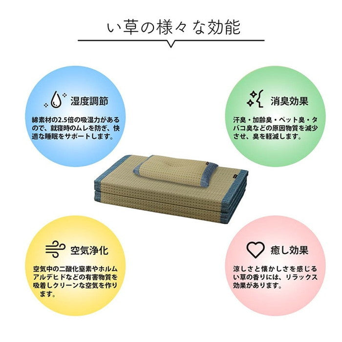い草 い草枕 い草マット セット お昼寝 くつろぎ 父の日 シンプル マットサイズ 約80×180cm 枕サイズ 約50×30cm ブルー ihk-1120701046344の画像
