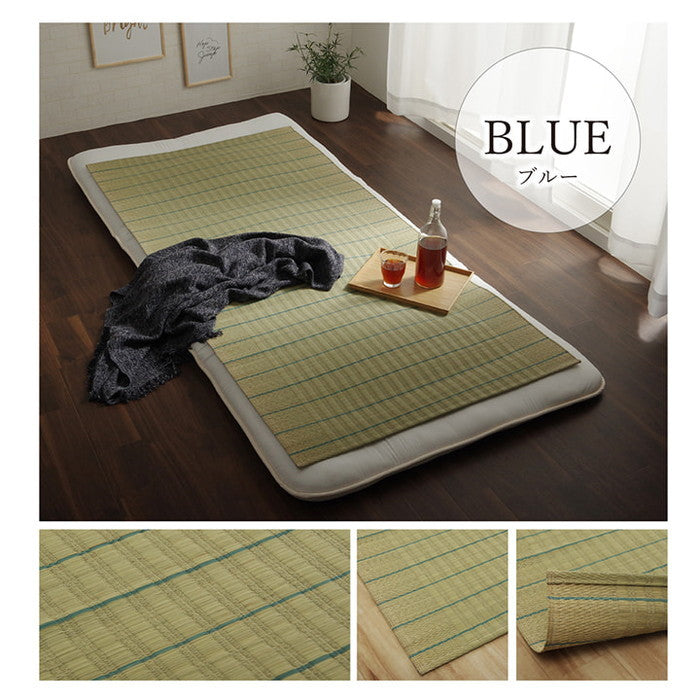 国産 い草 い草シーツ ネゴザ 寝ござ シンプル さらさら シングル 約88×180cm ブルー グリーン ihk-1122460040725の画像