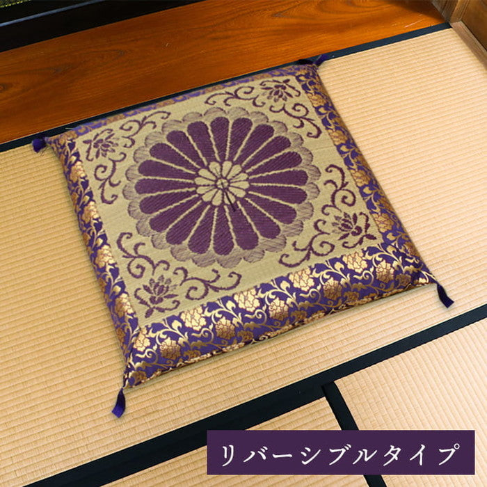 日本製 御前座布団 い草 生地 リバーシブル 盆 法事 仏前 菊柄 豪華 約68×70cm ihk-1131630013102の画像