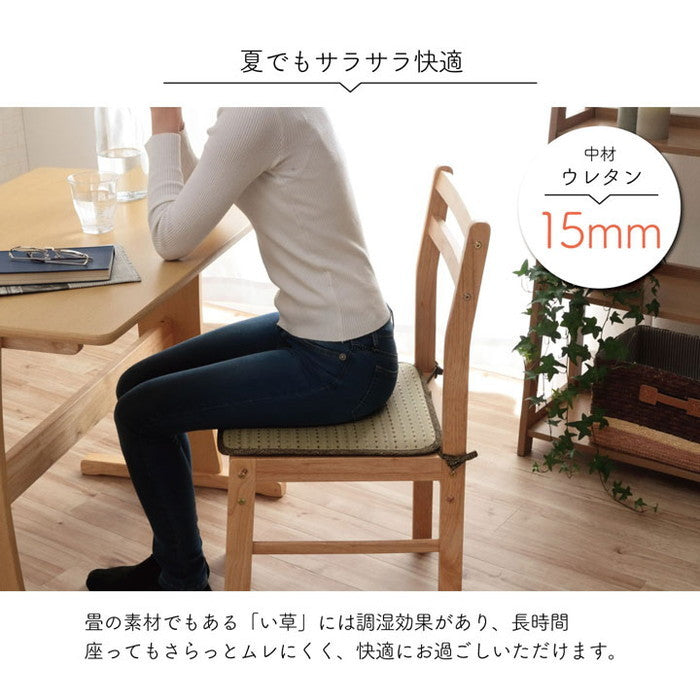 クッション ひも付き い草 抗菌防臭 消臭 シンプル 小林製薬コバガード使用 約40×40cm ブルー ブラウン グリーン オレンジ ihk-1140500040202の画像