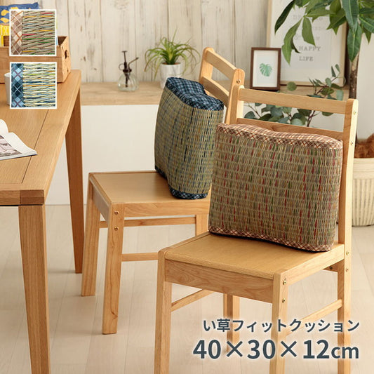 クッション 大フィット 腰当 い草 チェック柄 調湿 空気清浄 お手入れ簡単 約40×30×12cm ベージュ ブルー ihk-1142260021402の画像