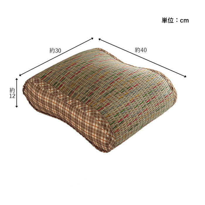 クッション 大フィット 腰当 い草 チェック柄 調湿 空気清浄 お手入れ簡単 約40×30×12cm ベージュ ブルー ihk-1142260021402の画像