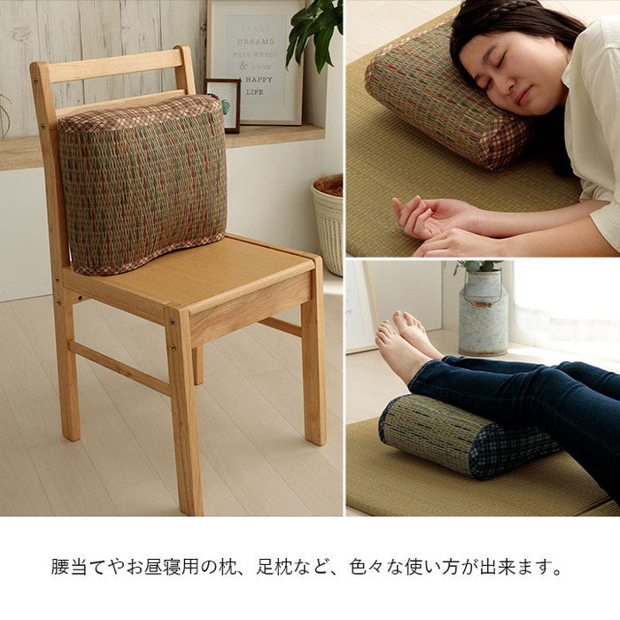 クッション 大フィット 腰当 い草 チェック柄 調湿 空気清浄 お手入れ簡単 約40×30×12cm ベージュ ブルー ihk-1142260021402の画像