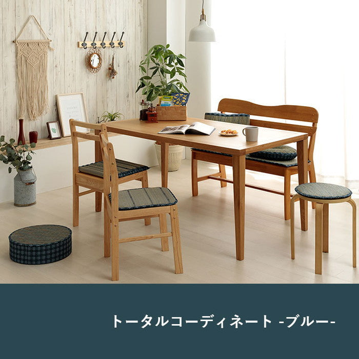 クッション 円座 楕円形 い草 チェック柄 調湿 空気清浄 お手入れ簡単 約45×35×4cm ベージュ ブルー ihk-1142260023302の画像