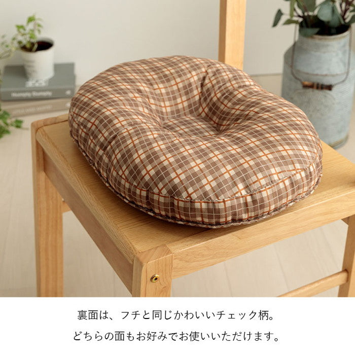 クッション 円座 楕円形 い草 チェック柄 調湿 空気清浄 お手入れ簡単 約45×35×4cm ベージュ ブルー ihk-1142260023302の画像