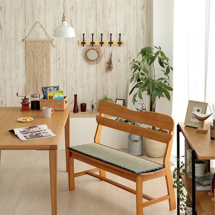 クッション ベンチパッド い草 チェック柄 調湿 空気清浄 お手入れ簡単 約35×100cm ベージュ ブルー ihk-1142260027502の画像