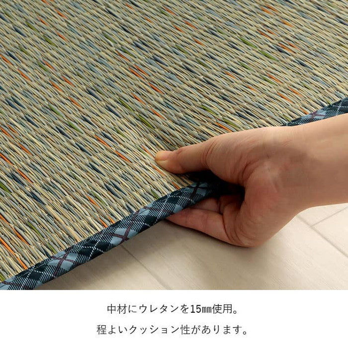 クッション ベンチパッド い草 チェック柄 調湿 空気清浄 お手入れ簡単 約35×100cm ベージュ ブルー ihk-1142260027502の画像