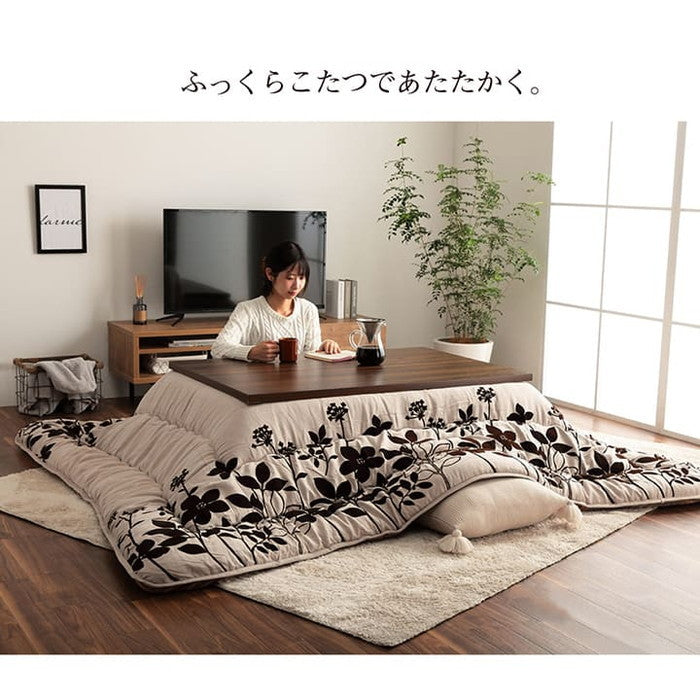 こたつ布団 長方形 モダンリーフ柄 約205×245cm ベージュ ihk-1150880020203の画像