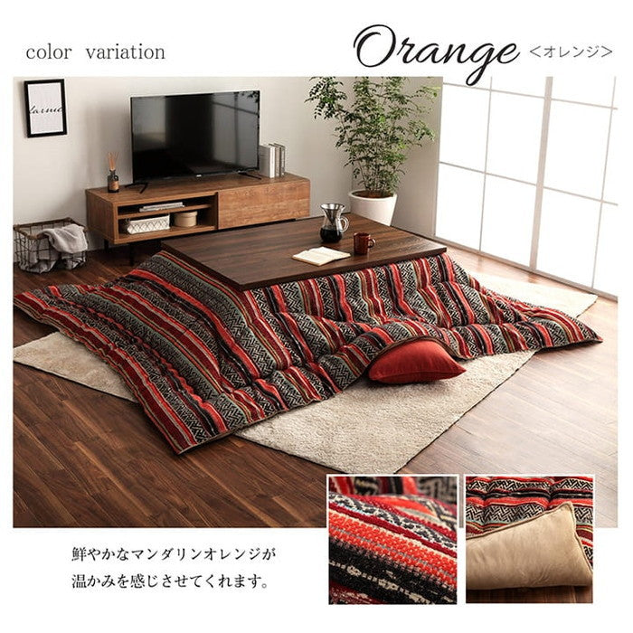 こたつ布団 長方形 日本製 シェニール カラフル エスニック 約200×290cm オレンジ イエロー ihk-1151720203103の画像