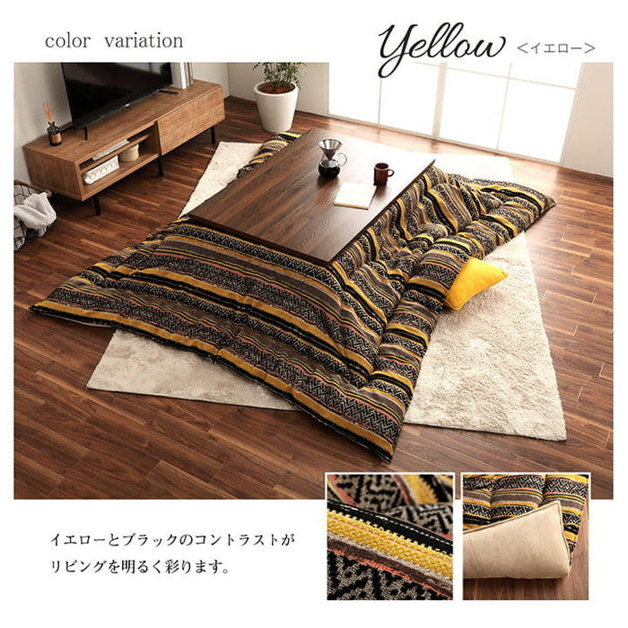 こたつ布団 長方形 日本製 シェニール カラフル エスニック 約200×290cm オレンジ イエロー ihk-1151720203103の画像