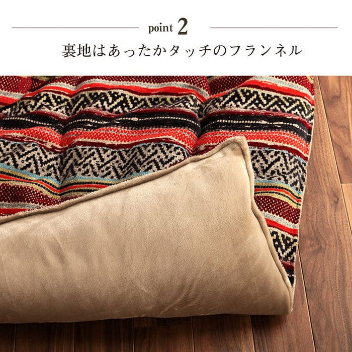 こたつ布団 長方形 日本製 シェニール カラフル エスニック 約200×290cm オレンジ イエロー ihk-1151720203103の画像