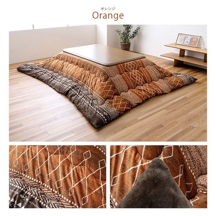 こたつ布団 長方形 大判 幾何 ふかふか 国産 撥水 抗菌防臭 防ダニ フランネル 手洗い ベージュ 約205×315cm ベージュ オレンジ ihk-1152010020403の画像