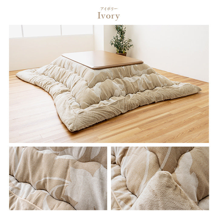 こたつ布団 長方形 リーフ 国産 シェニール フランネル 手洗い グレー 約205×245cm グレー アイボリー ihk-1161470130203の画像