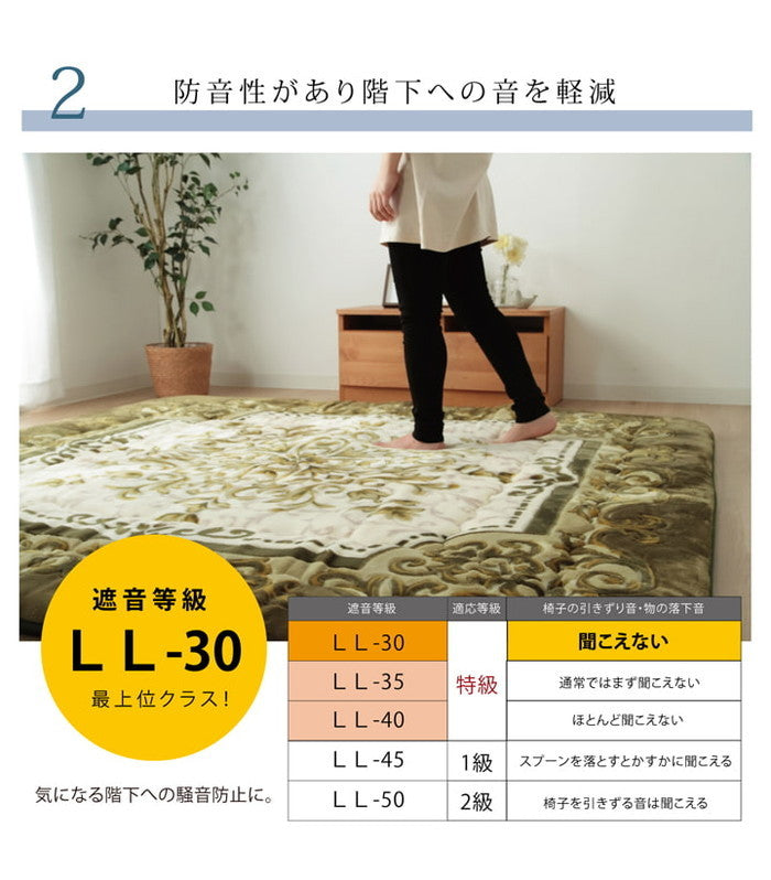 国産固綿40mm使用 ラグ ふっくら極厚敷き布団 シャルマン 約195×195cm ブラウン グリーン ihk-1161691061309