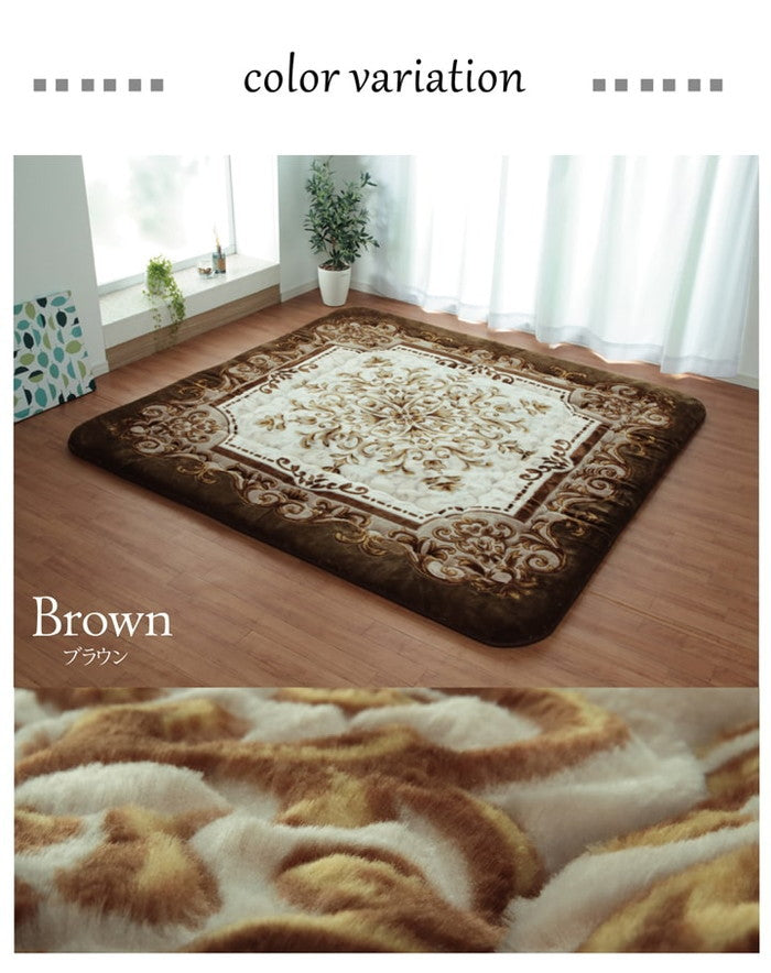 国産固綿40mm使用 ラグ ふっくら極厚敷き布団 シャルマン 約195×295cm ブラウン グリーン ihk-1161691065309の画像