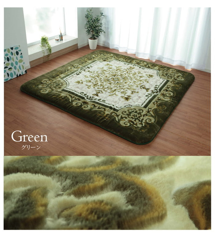 国産固綿40mm使用 ラグ ふっくら極厚敷き布団 シャルマン 約195×295cm ブラウン グリーン ihk-1161691065309の画像