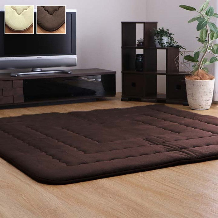 ラグマット ふっくら敷 国産固綿40mm使用 マイクロファイバー生地 フィーラF敷 約190×240cm ベージュ ブラウン ihk-1161700020909の画像