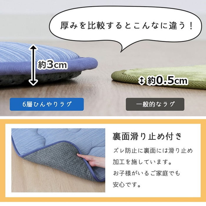 ラグ こたつ敷き布団 正方形 夏用 冷感6層タイプ 約190×190cm ブルー ihk-1161741040809の画像