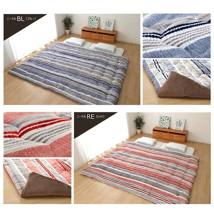 掛け 布団 ファミリー 対応 あったか だんらん ストライプ おしゃれ ニードル 約190×240cm 3人 用 アリーベージュ ノートベージュ ノートブラウン ニードルブルー ニードルレッド ihk-1171320020211の画像