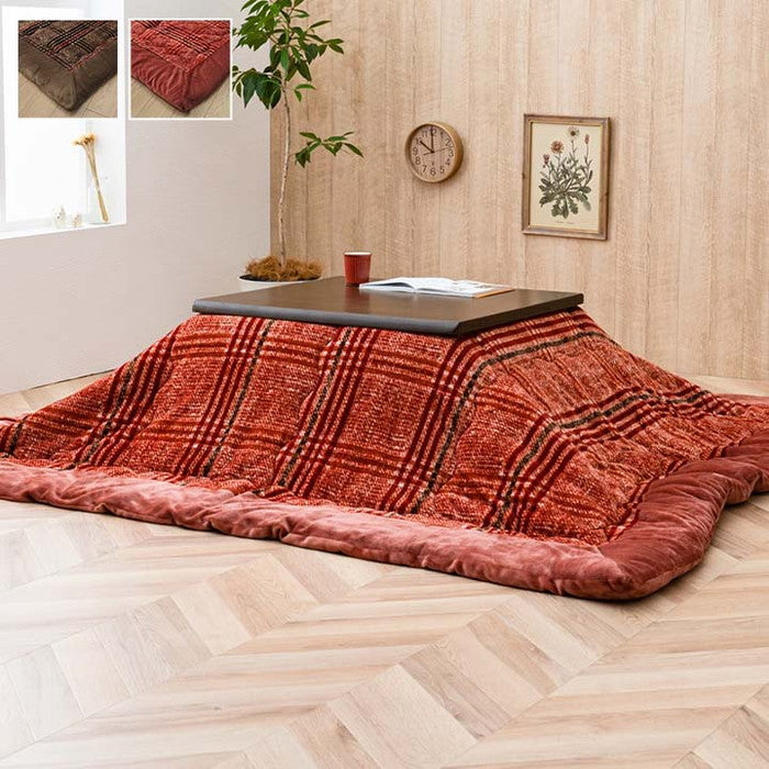 こたつ布団 長方形 ソファー 洗える シンプル チェック柄 約240×280cm ブラウン レッド ihk-1171560060811の画像