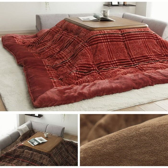 こたつ布団 長方形 ソファー 洗える シンプル チェック柄 約240×280cm ブラウン レッド ihk-1171560060811の画像