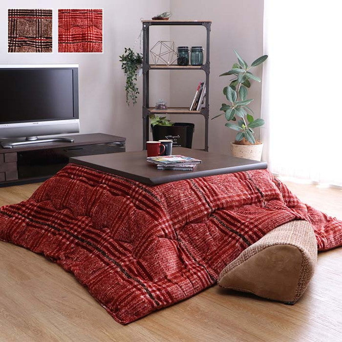 こたつ布団 正方形 洗える シンプル チェック柄 約170×170cm ブラウン レッド ihk-1171560061311の画像